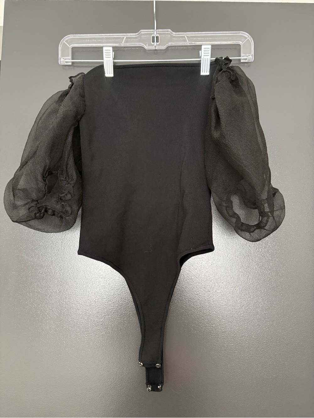 ASTR Black Sheer Puff-Sleeve Bodysuit